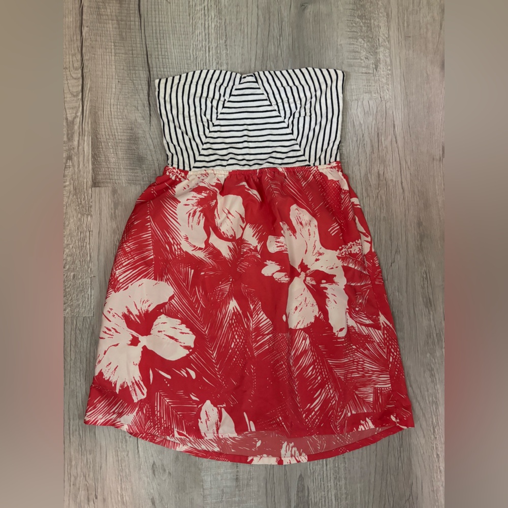 Dark Pink Floral and Striped Skirt